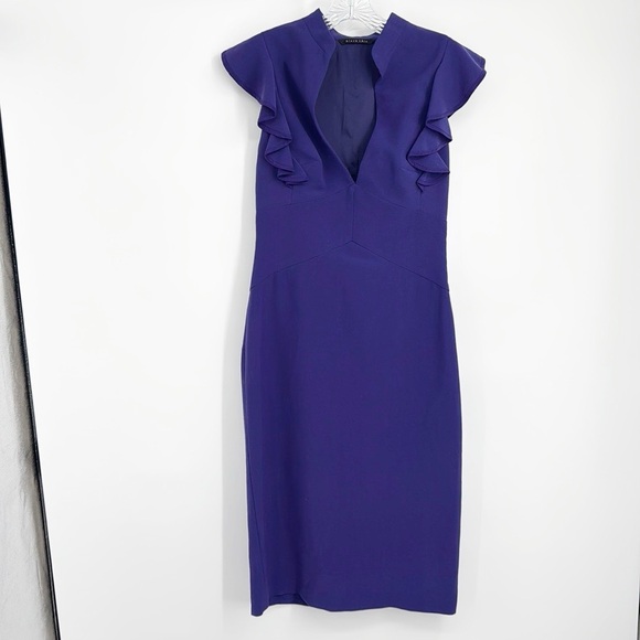 Black Halo Eva Keyhole Ruffle Royal Purple Dress size 8 - Picture 10 of 12